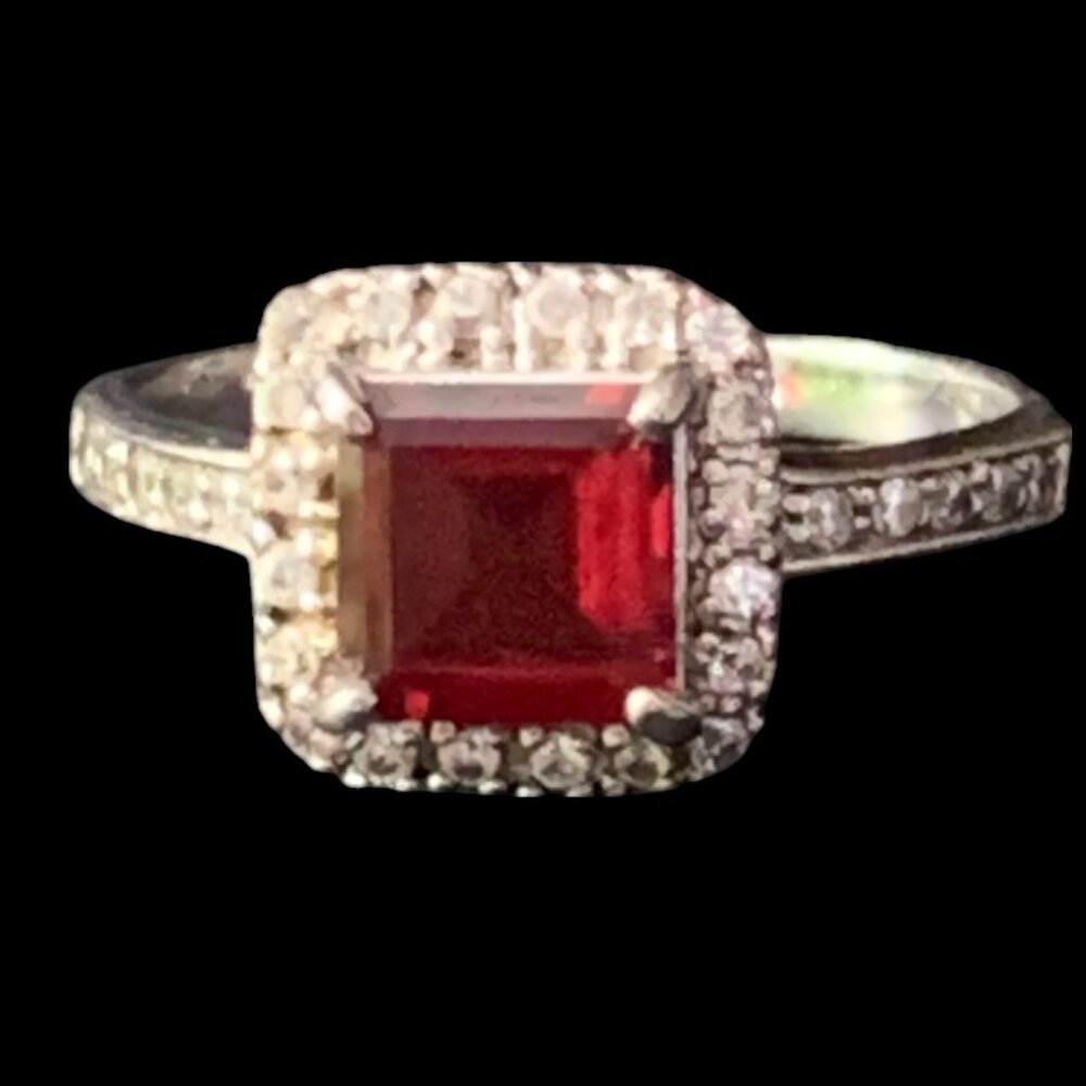 Sterling Silver Lab Created Red Garnet & Cz Ring - image 1